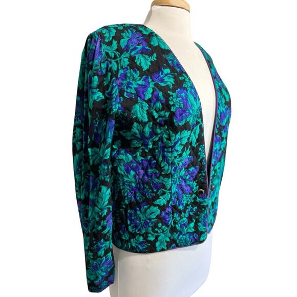 Jeffrey & Dara By Linda Hutley Whimsy Cottage Fall Floral Quilted Crop Jacket L - Picture 2 of 7